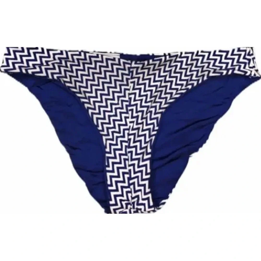 Beach‎ Bunny Bronze I will wait chevron Bottoms Blue White Zig Zag Bikini Size L
